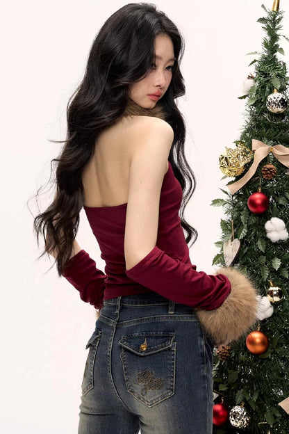 Color-Blocked Fur Collar Vest