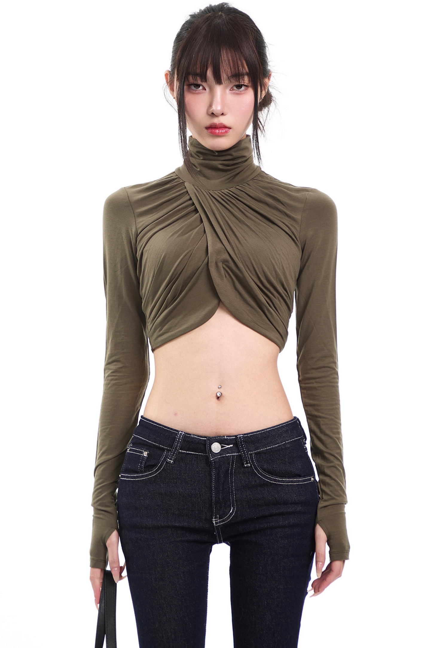 Army Green Pleated Top