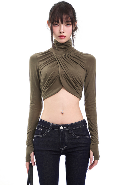 Army Green Pleated Top