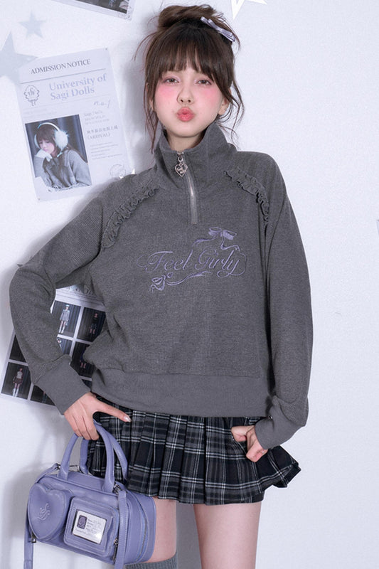 Loose Casual Waffle Long-Sleeve Top