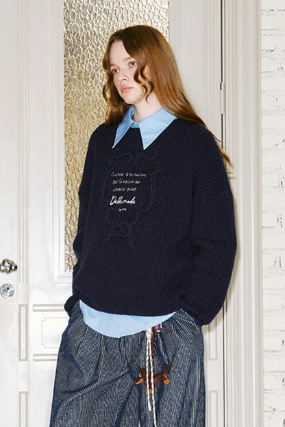 Premium Letter Embroidered Crew Neck Sweater