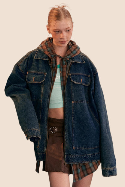 Vintage Distressed Wash Denim Jacket