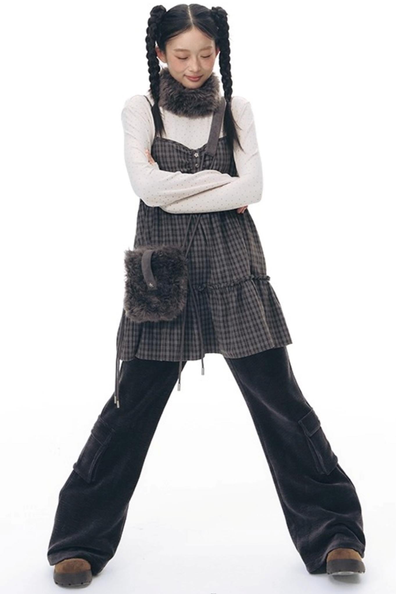 Plaid Ruffled Camisole Dress