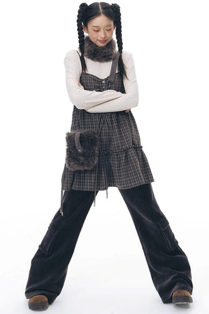 Plaid Ruffled Camisole Dress