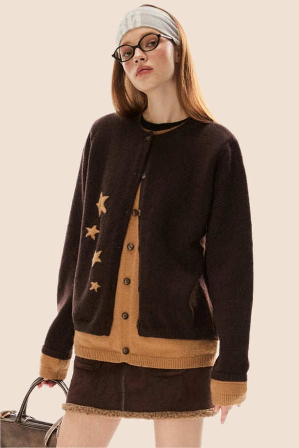 Retro Star Embroidery Short Cardigan