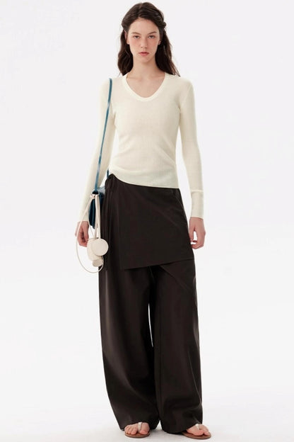 U-Neck Long-Sleeved Knit Top