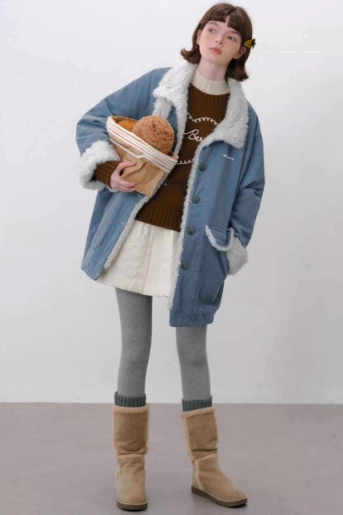 Corduroy Patchwork Fur Collar Jacket