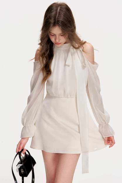 Satin Off-Shoulder A-Line Dress