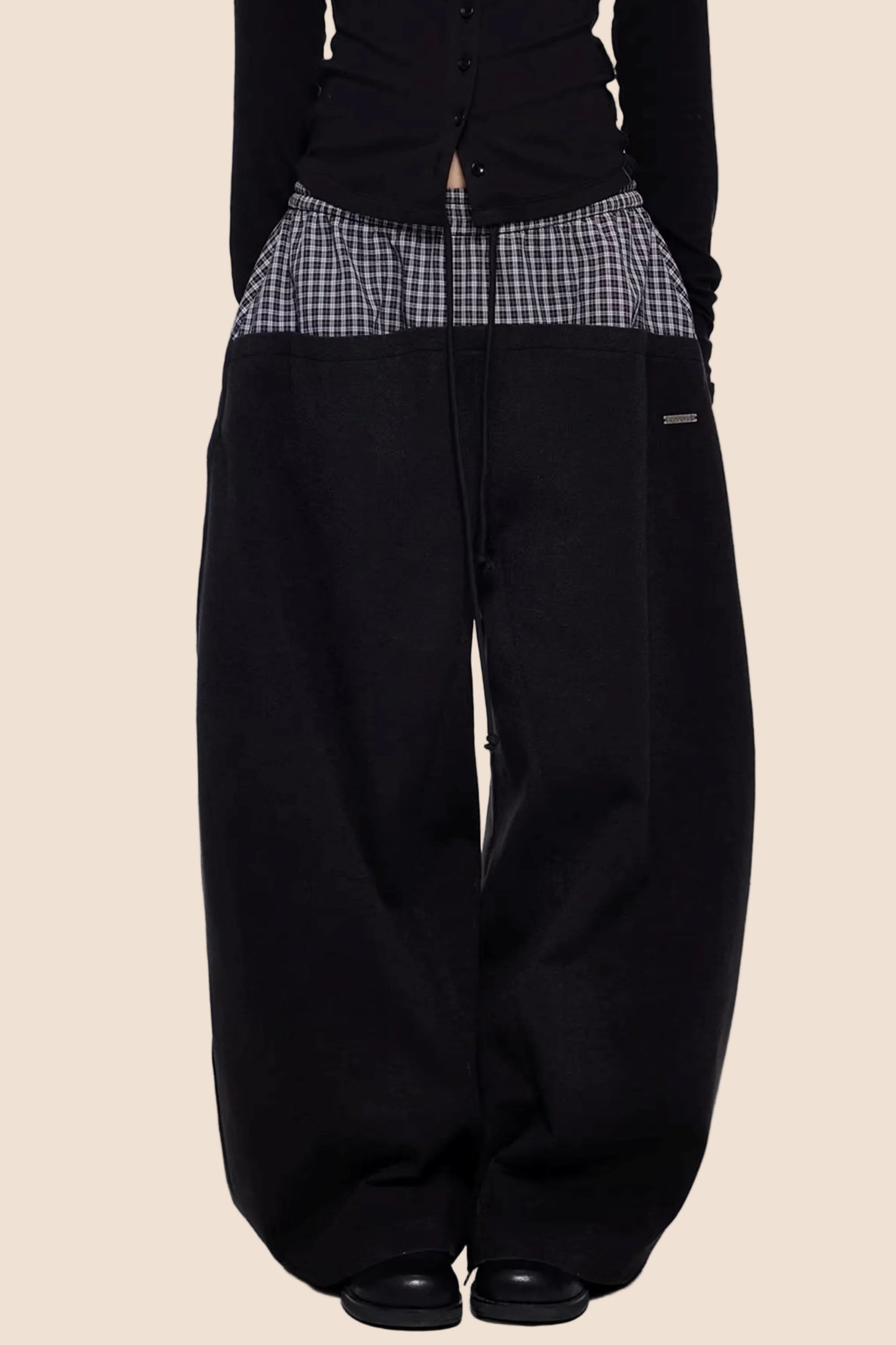 Plaid Patchwork Wide-Leg Pants