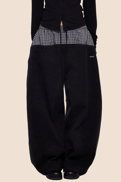 Plaid Patchwork Wide-Leg Pants