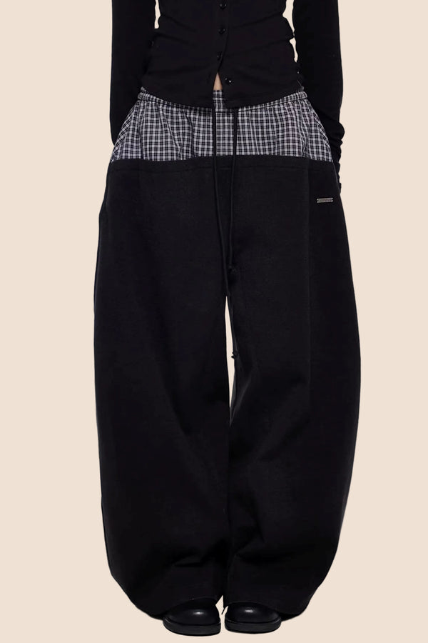 Plaid Patchwork Wide-Leg Pants