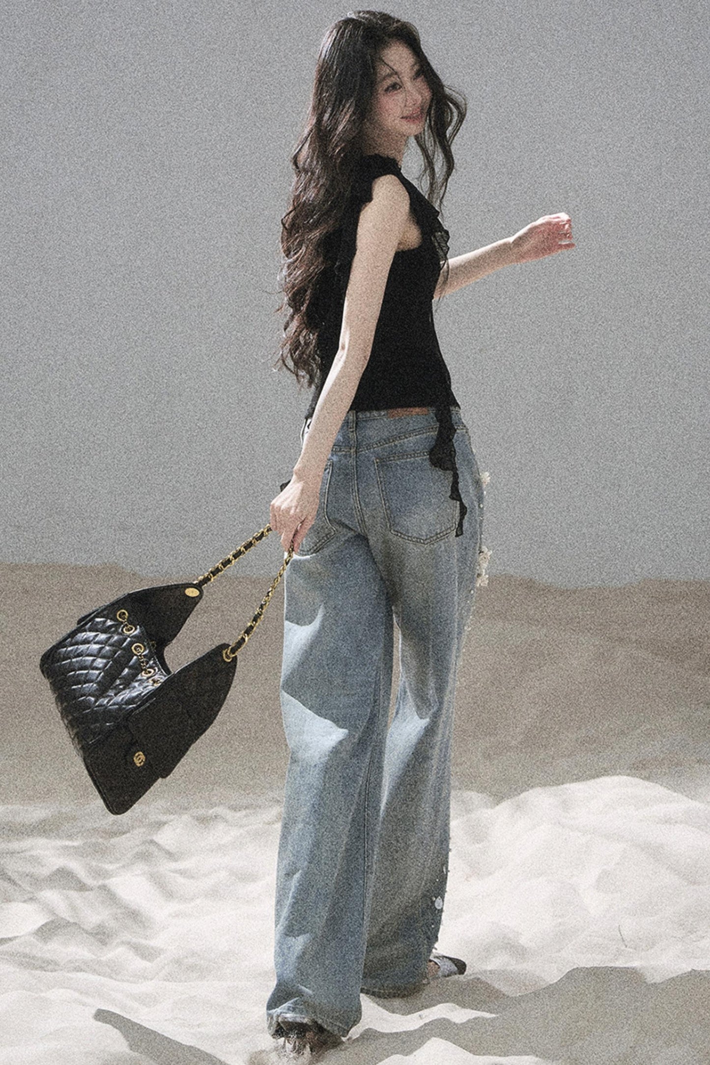 Starry Appliqué Denim Pants