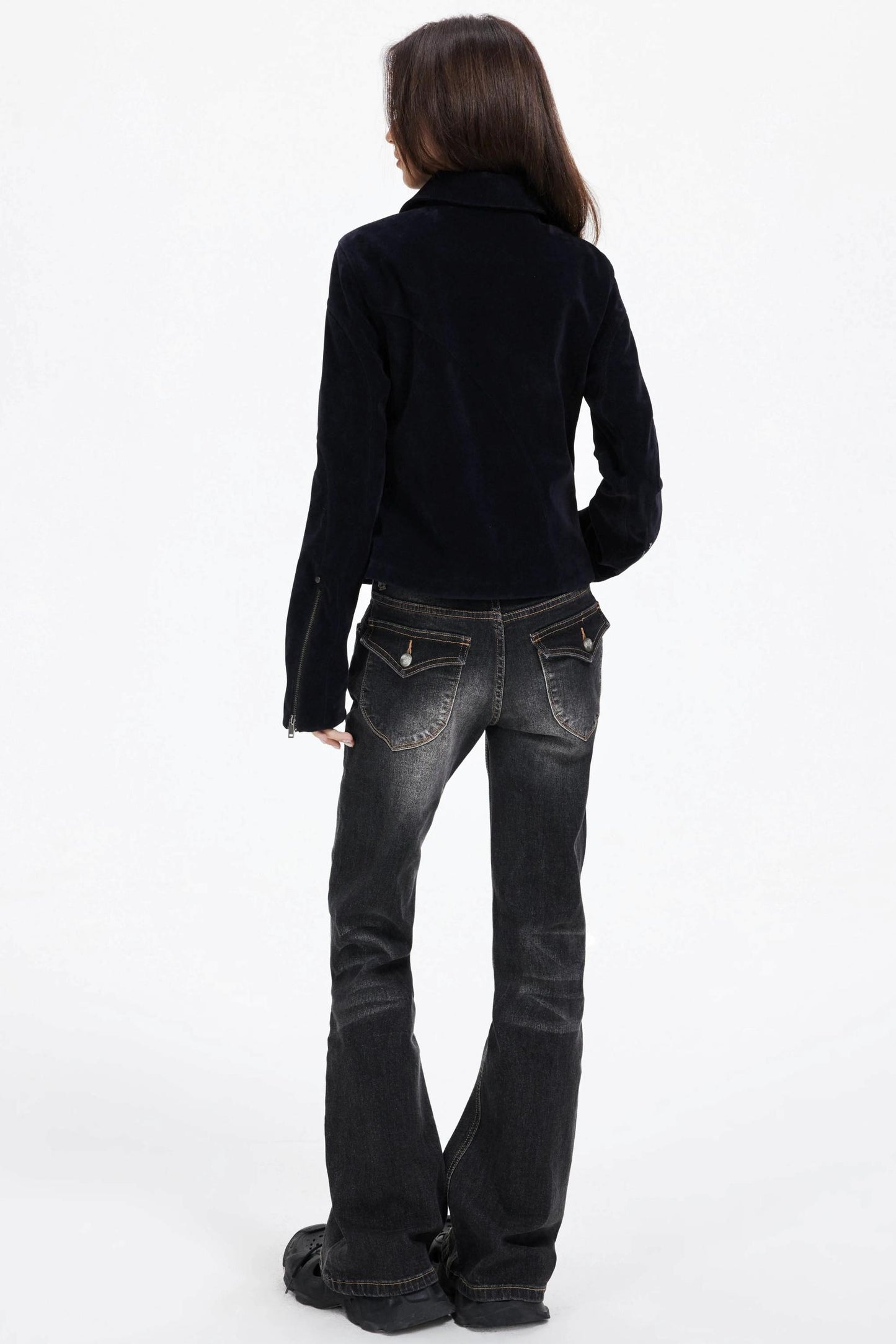 Slimming God Black Gray Denim Trousers