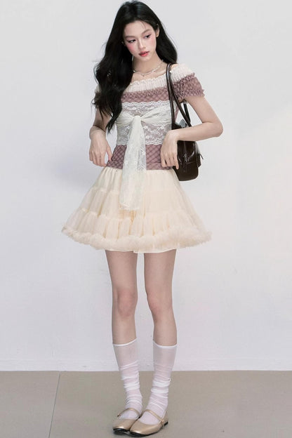 Strap Detail Off-Shoulder Lace Blouse