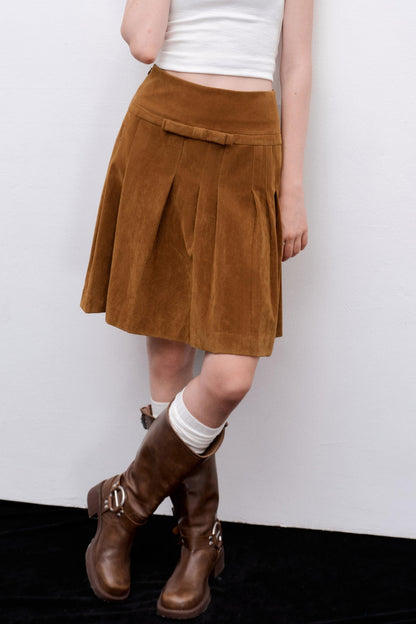 Suede Irregular Pleated Skirt