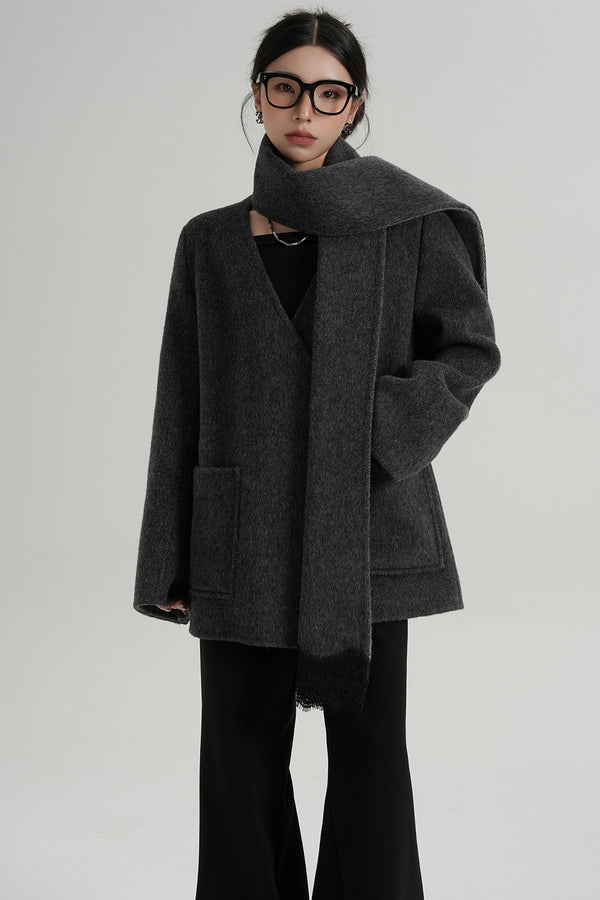 Scarf Patchwork Lace Woolen Coat