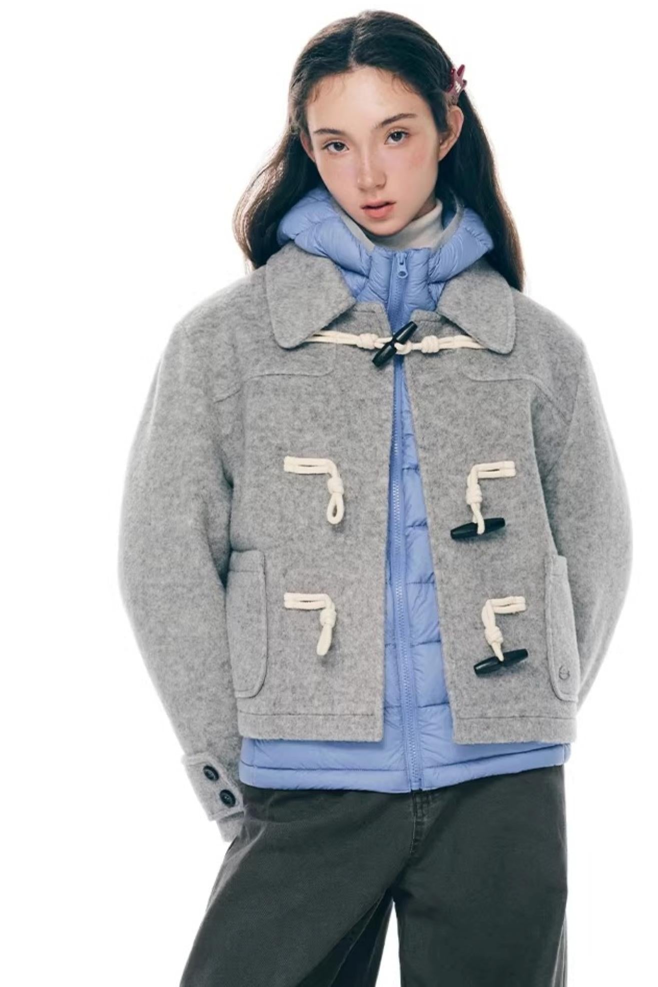 Retro Woolen Horn Button Jacket