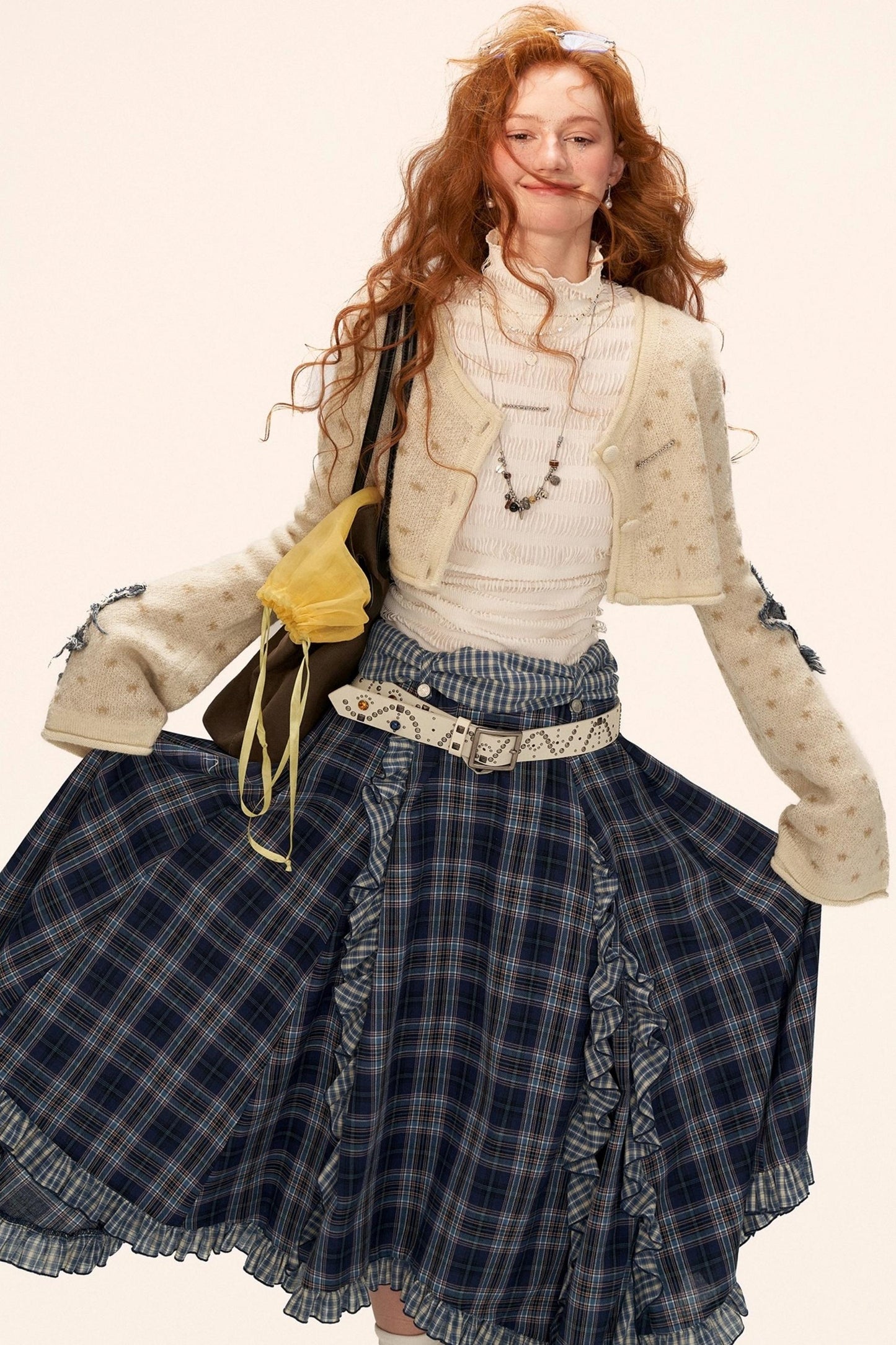 Spliced Plaid Long Skirt