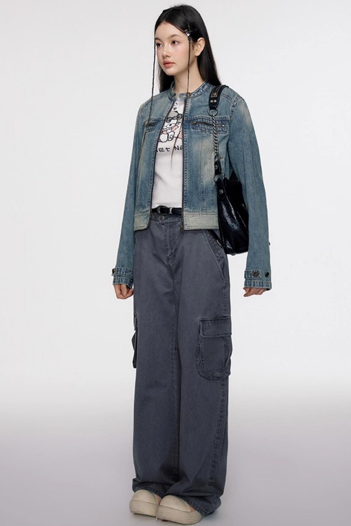 Vintage Distressed Cropped Denim Jacket