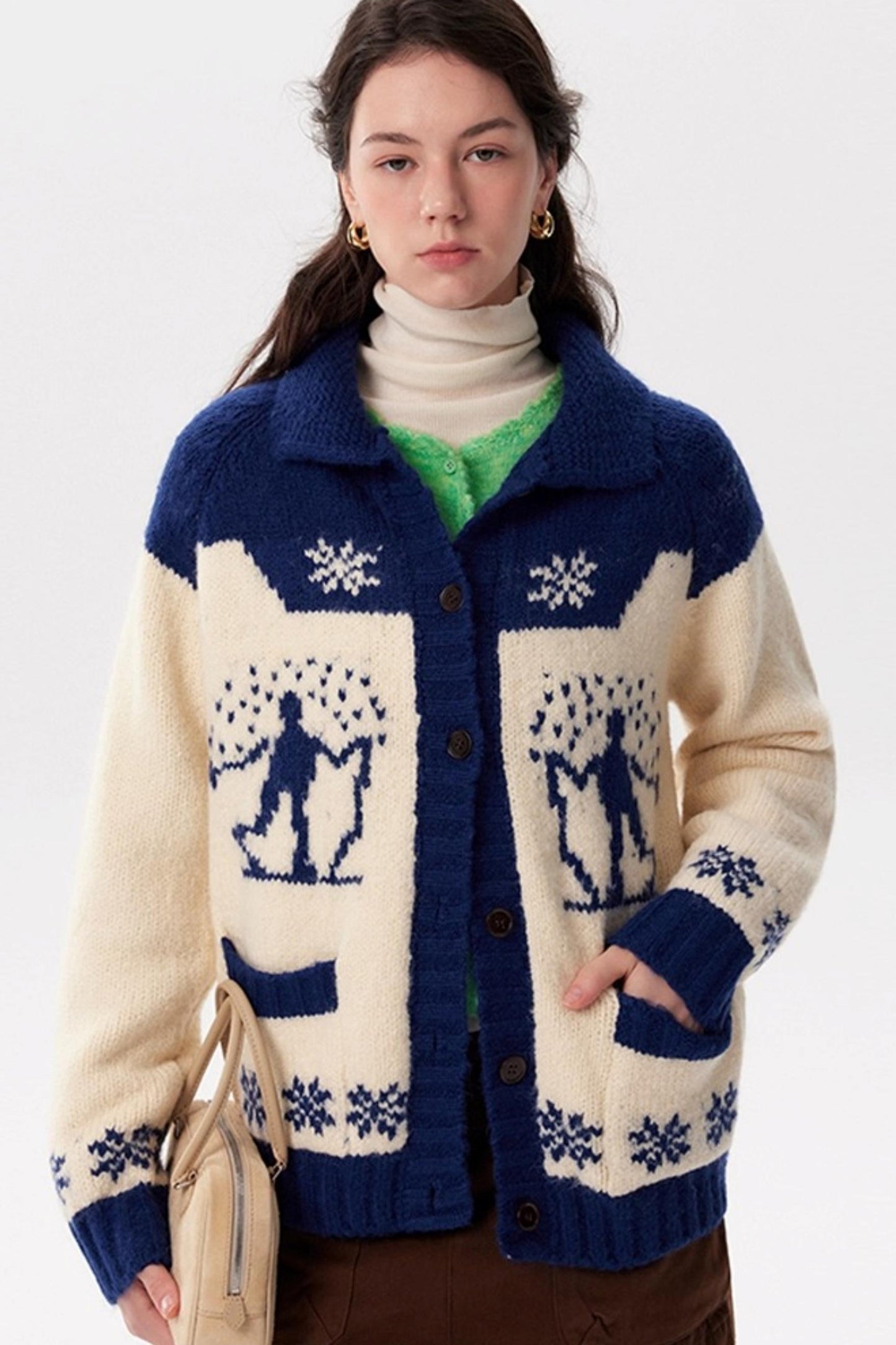 Contrast Retro Fair Island Knitted Cardigan