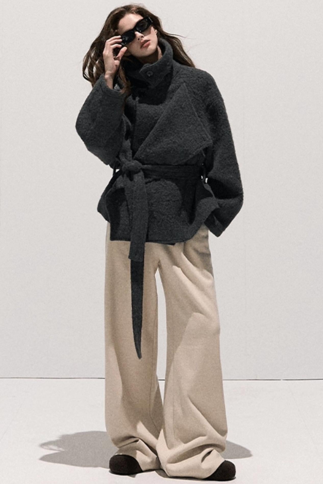 Basic Wool High-Waisted Wide-Leg Trousers
