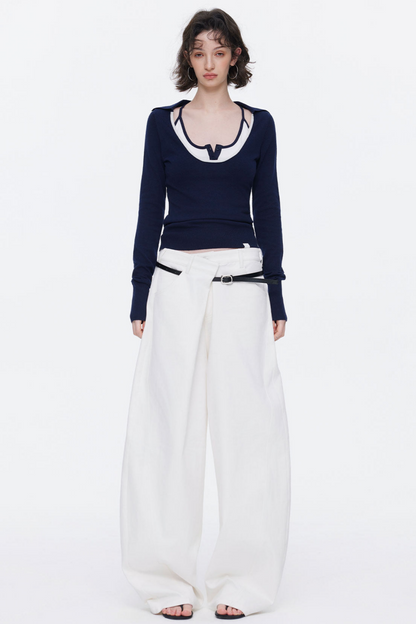 Color-Blocked Wool Knit Top Set-Up