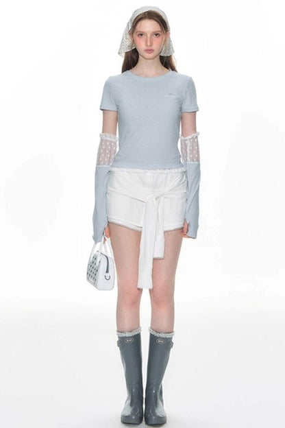 Nap Lace Stitched Short Sleeve T-Shirt Set