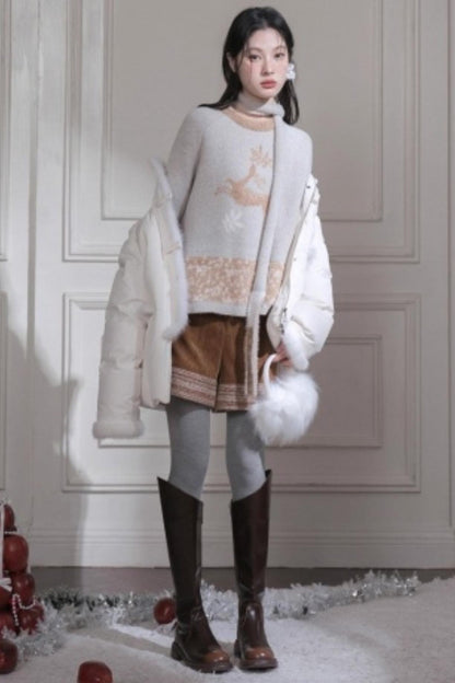 Snow Deer Faux Mink Sweater Scarf Set