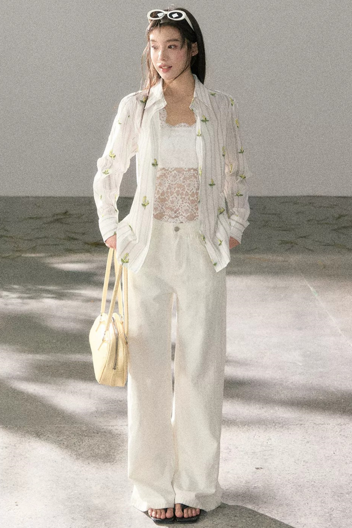 Striped Floral Sunscreen Shirt Set-Up