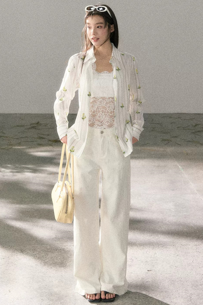 Striped Floral Sunscreen Shirt Set-Up