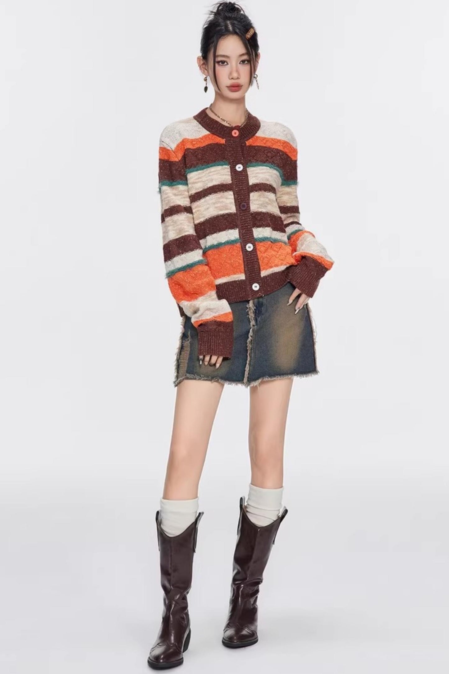 Melard Striped Knit Cardigan Top