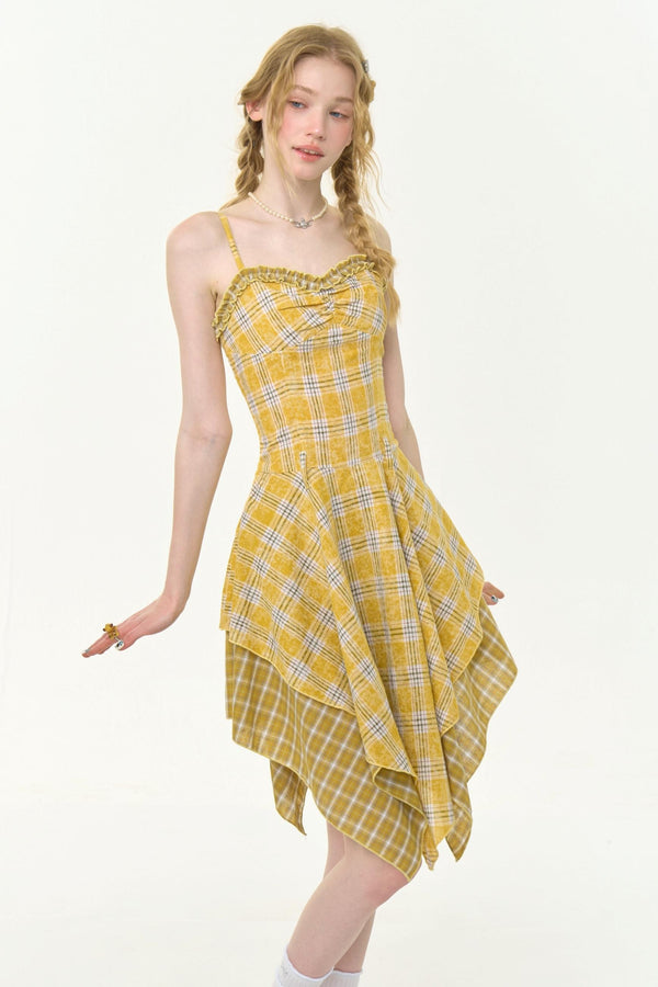 Yellow Plaid Halter Dress