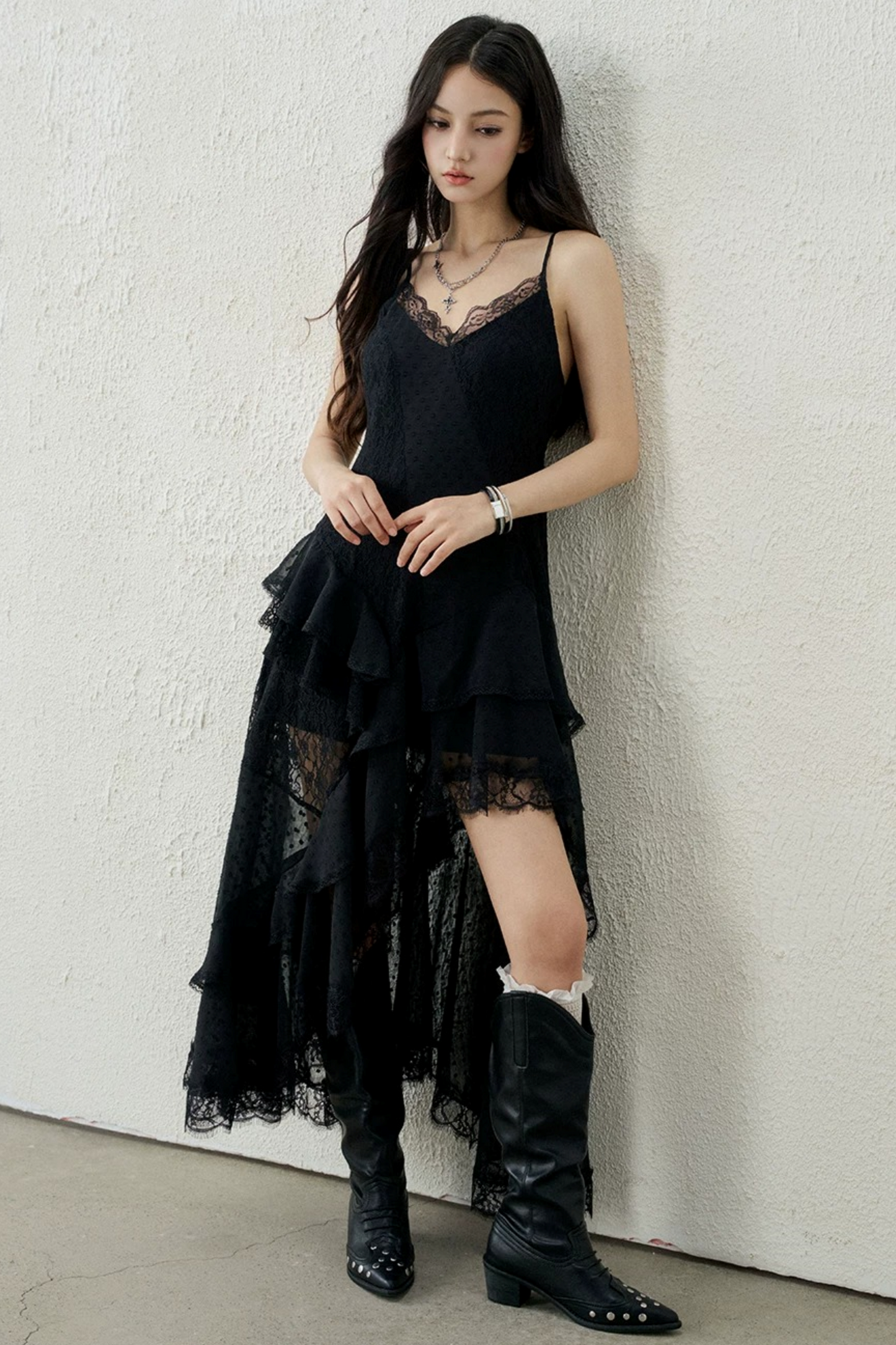 Ghostly Lace Irregular Dress