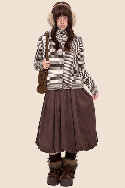 Lazy Striped Knit Cardigan Sweater