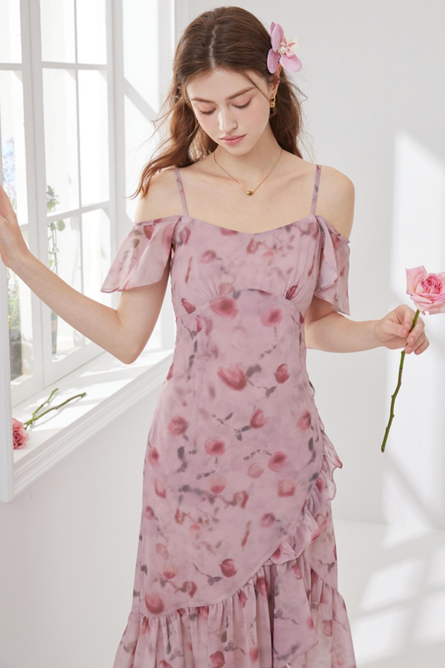 Pink Floral A-Line Dress