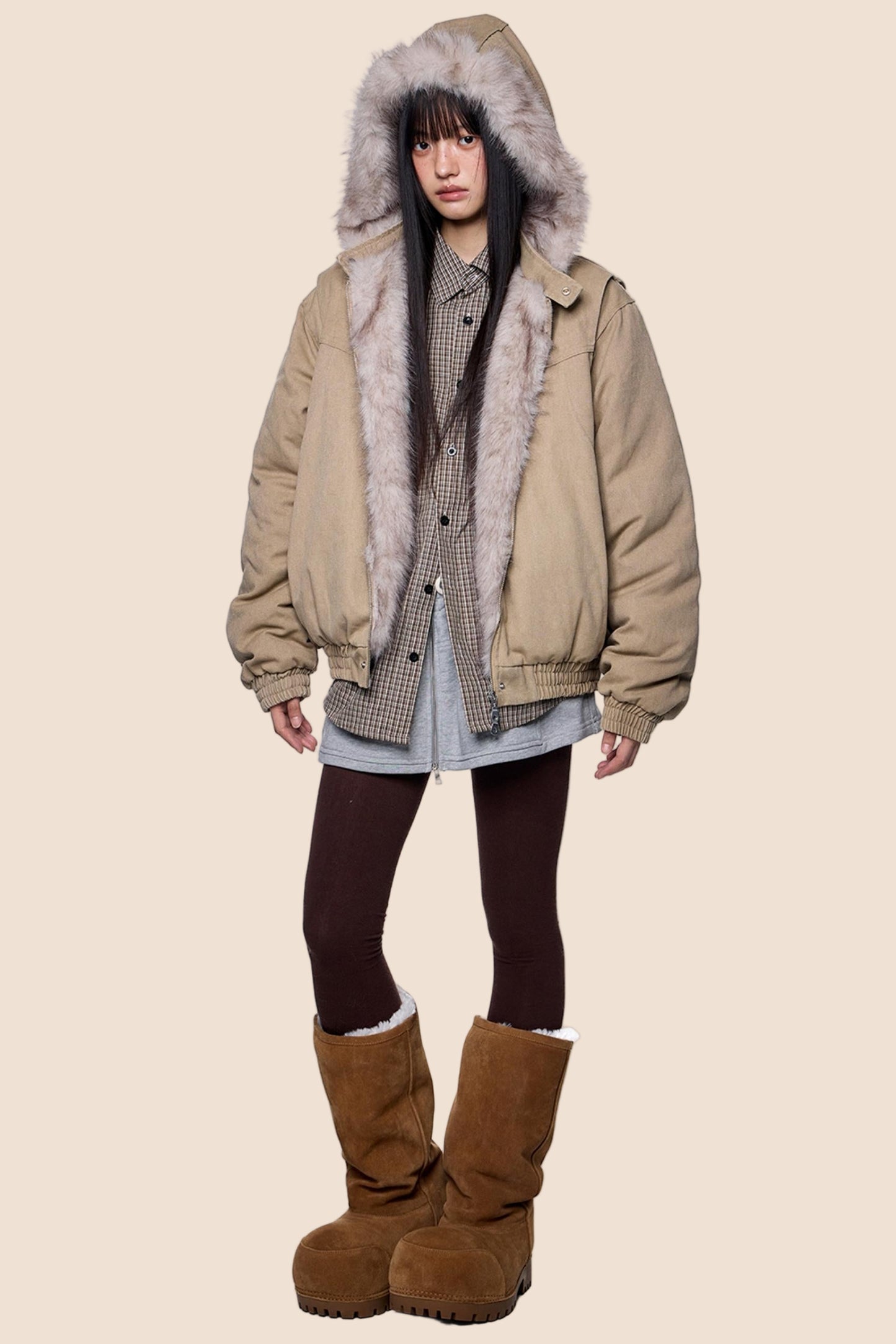 Carved Fluffy Collar Jacket