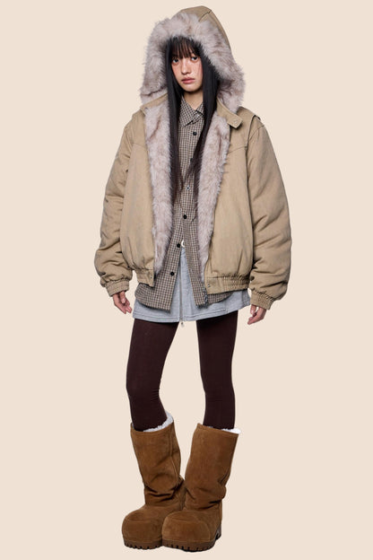 Carved Fluffy Collar Jacket