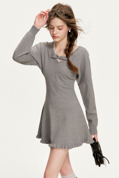 Romantic Bowknot Knitted Dress