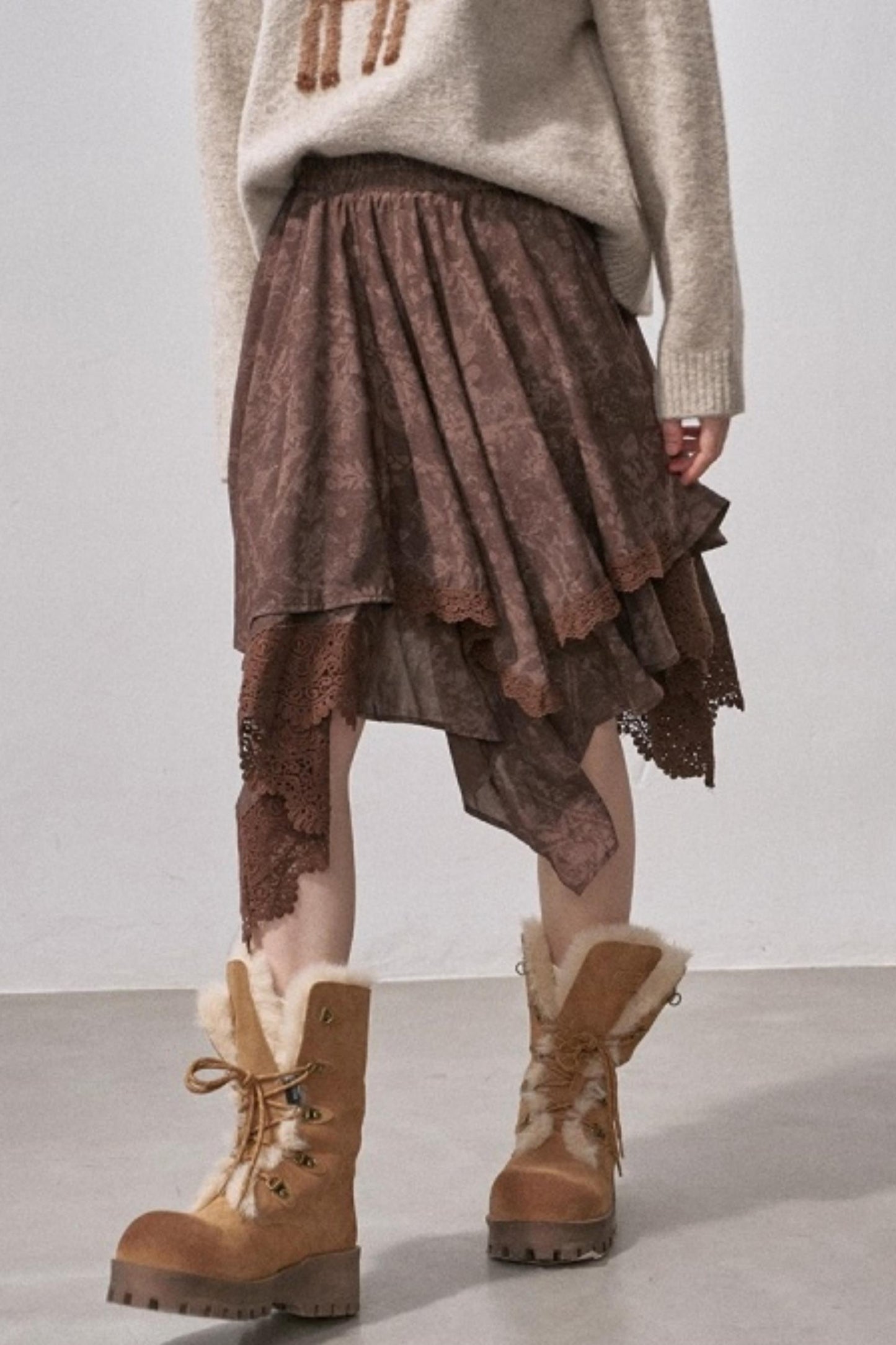 Lace Asymmetrical Winter Skirt