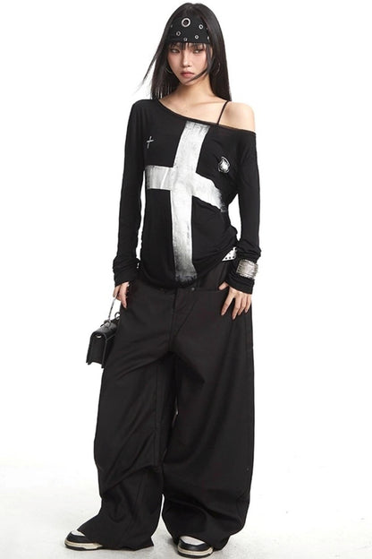 Cross Print Long Sleeve T-Shirt