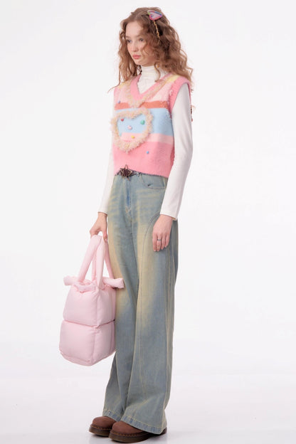 Vintage Pink Knitted V-Neck Sweater Vest