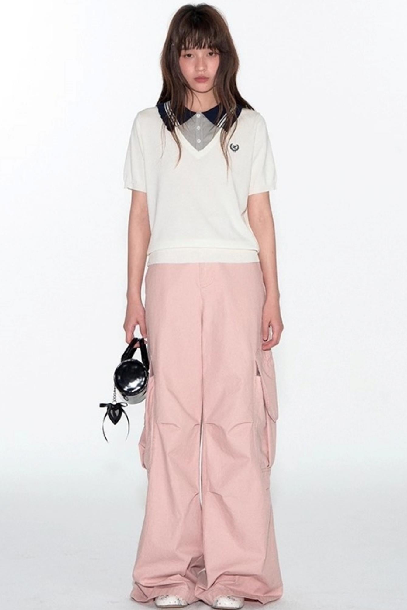 Preppy V-Neck Knit Top