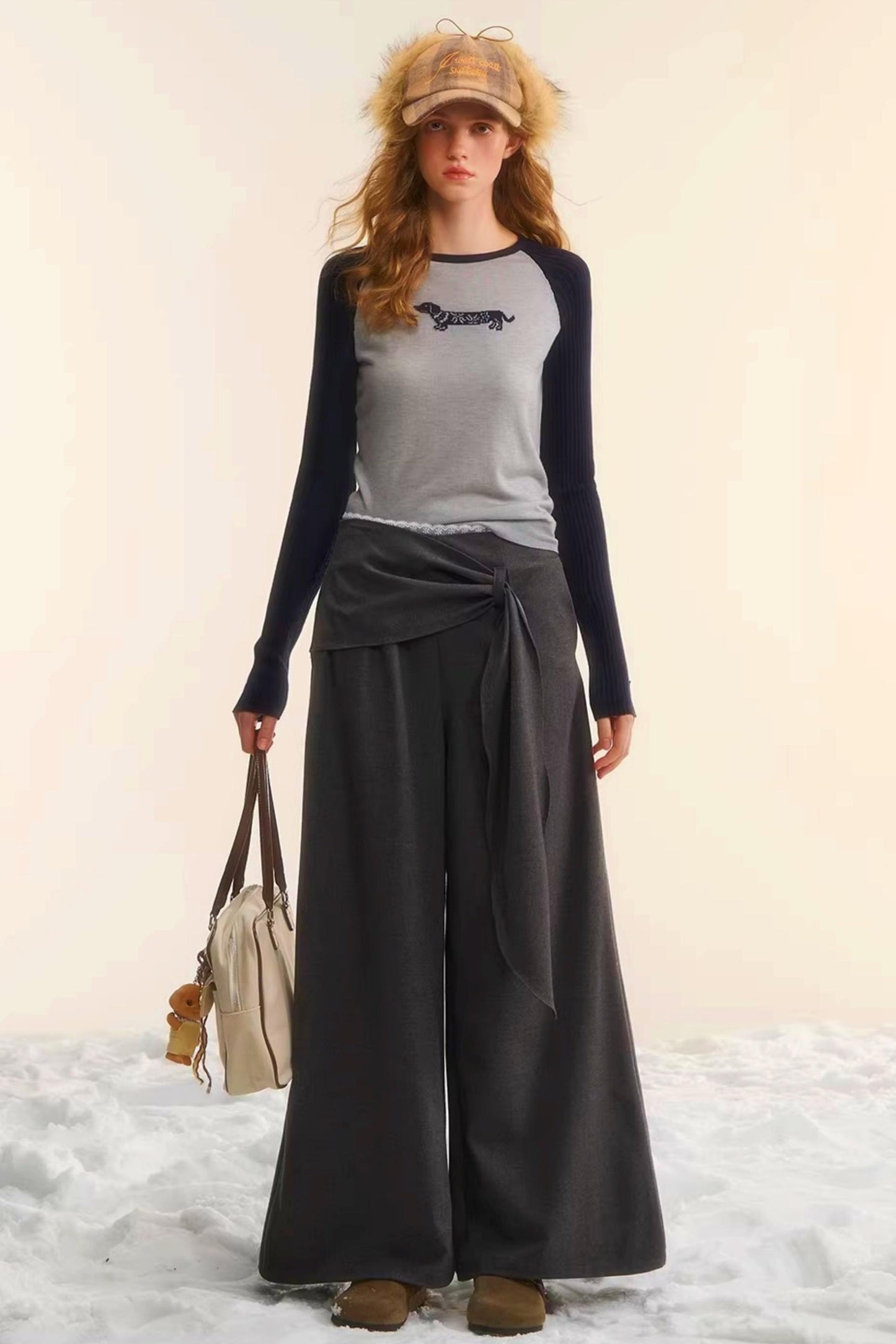 Retro Wide-Leg Tie-Up Pants