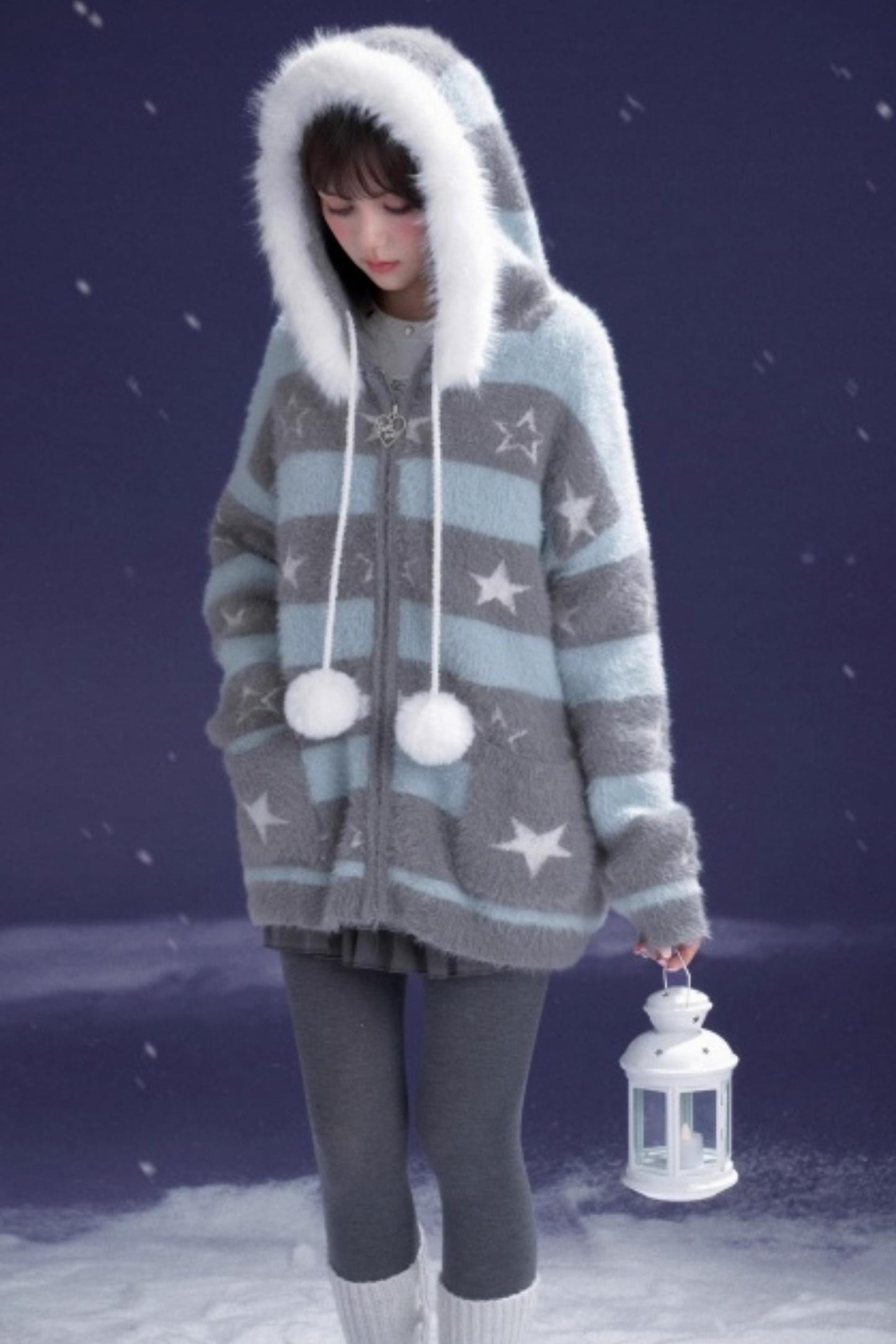 Gray-Blue Striped Star Sweater