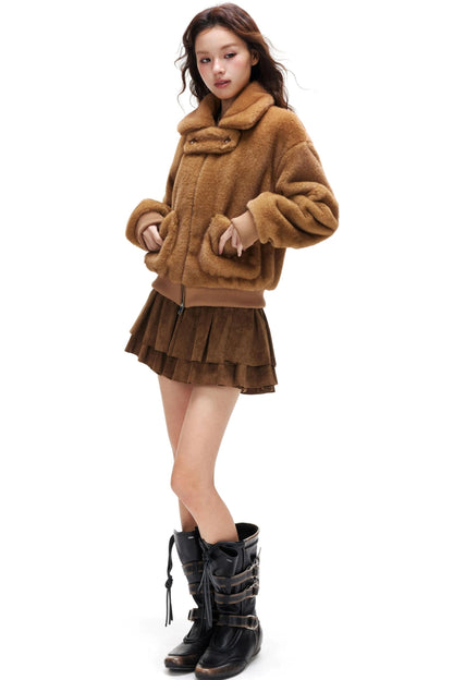 Suede Ruffled A-Line Skirt