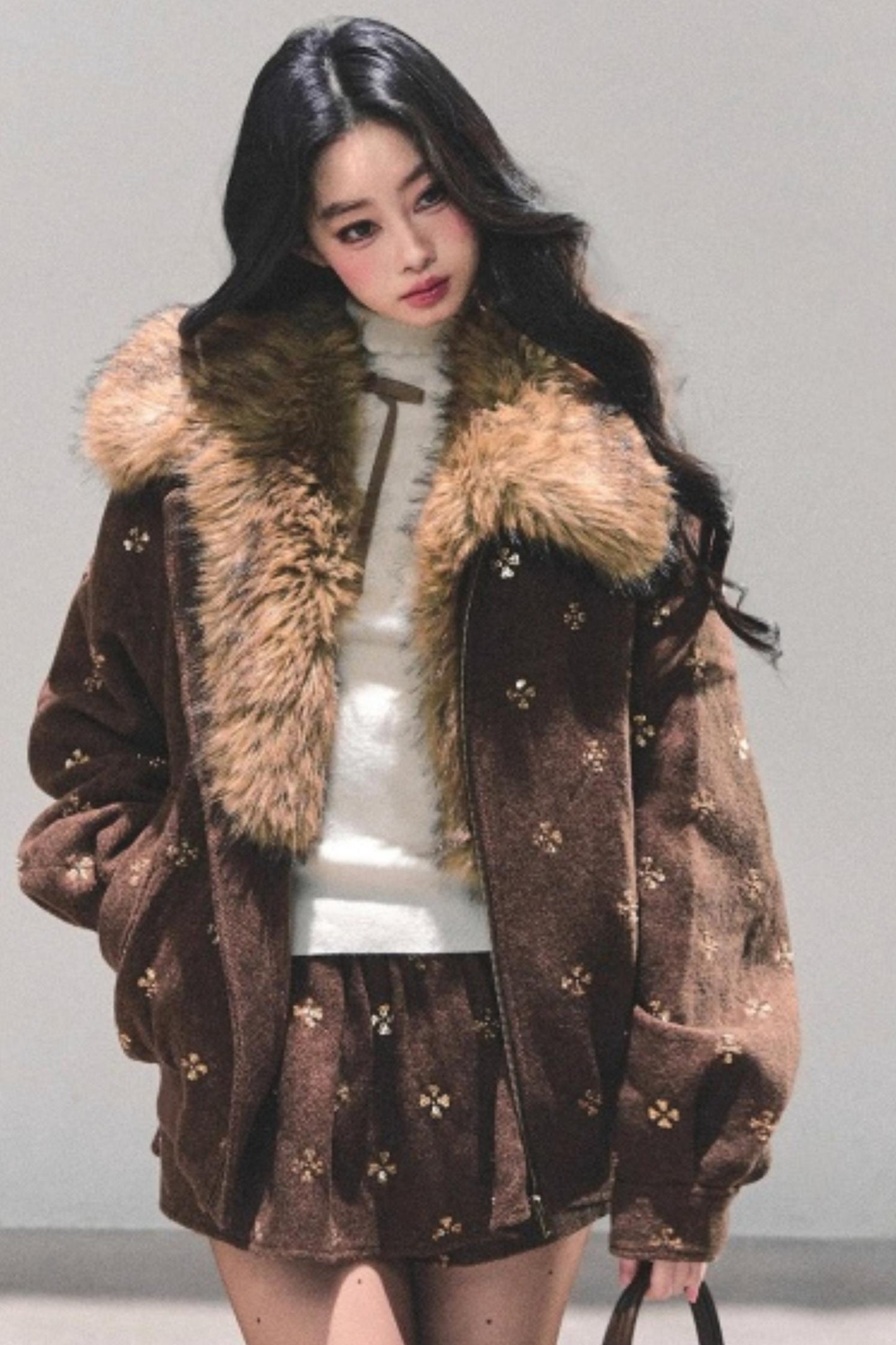 Maillard Wool Jacket With Skirt Set-Up