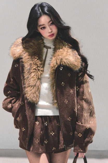 Maillard Wool Jacket With Skirt Set-Up