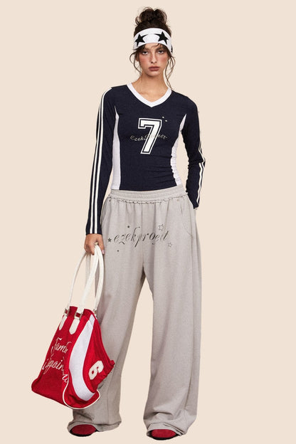 Retro Long Sleeve Cropped Sports Top