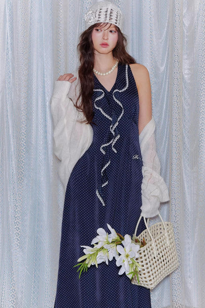 Marineblaues Rüschen-Spitzenkleid