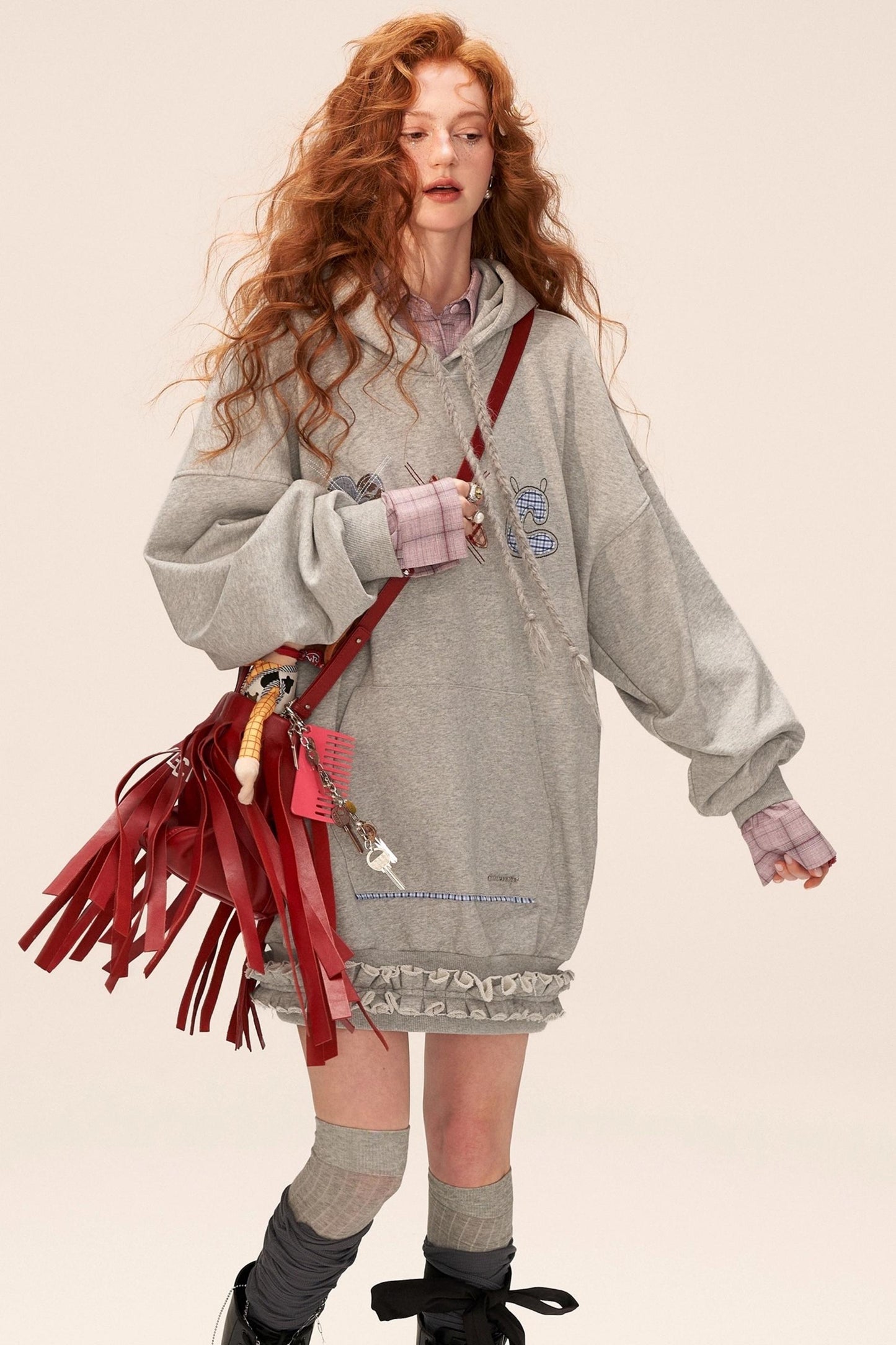 Patch Plaid Hooded Dress